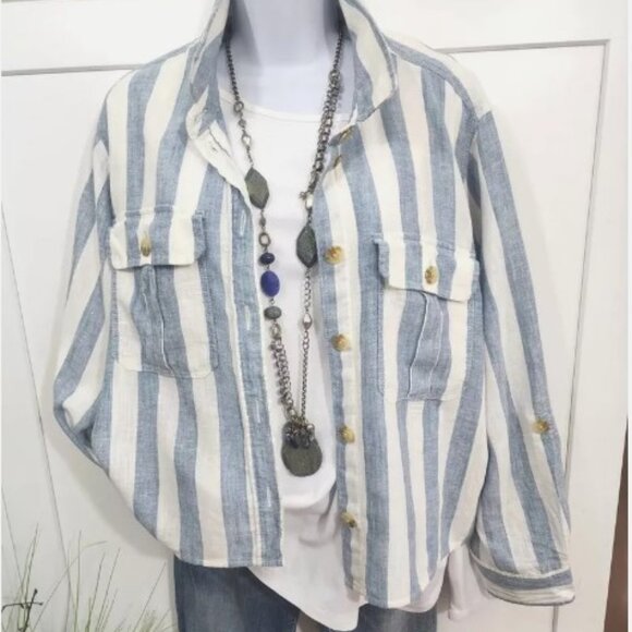 American Eagle Blue/White Button Up with Rolled Sleeves. Two Breast Pockets.XL - Picture 1 of 6